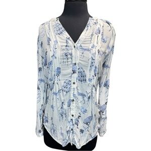 Maeve Anthropologie Fauna Animal Print Button Front Boho Chic Tunic Top Size M